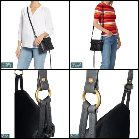 Tory Burch Miller Logo Black Leather Magnetic Flap Crossbody Bag 50769 8”x8” - Picture 14 of 16